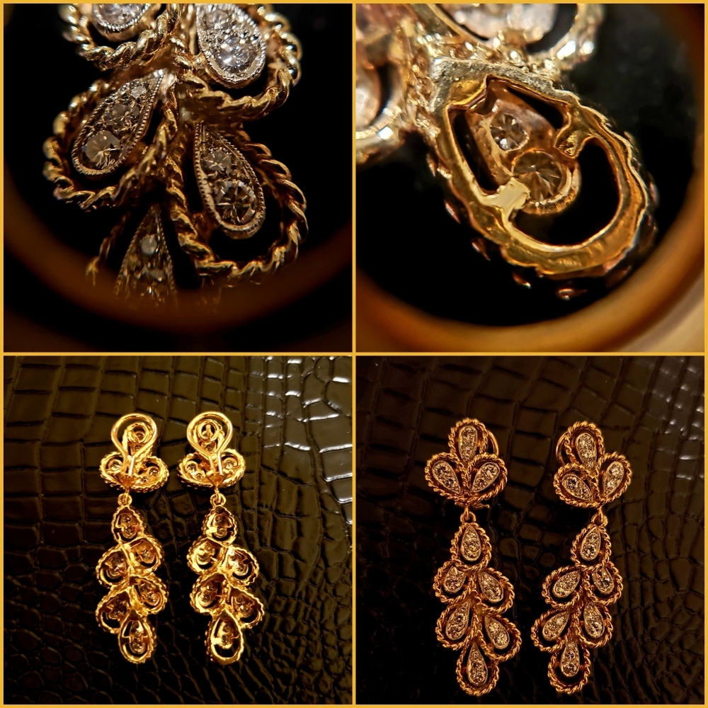 18K Solid Gold Diamond Earrings - Picture 6 of 9